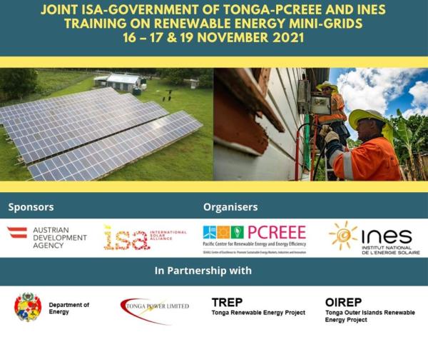 Image of Joint ISA-Government of Tonga-PCREEE and INES Training on Renewable Energy Mini-Grids 16 – 17 & 19 November 2021
