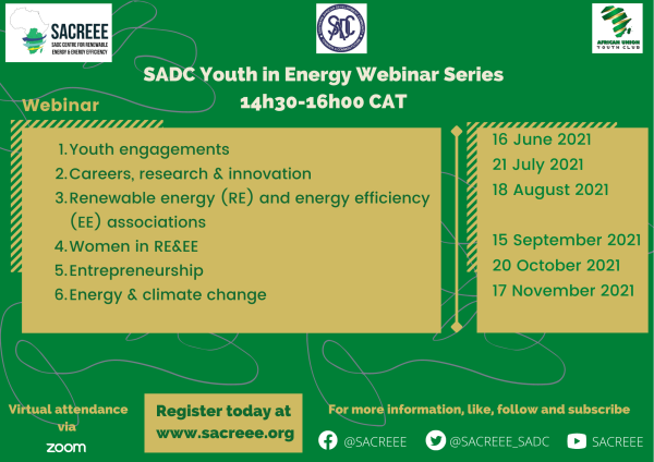 Image of The SADC Youth in Energy Webinar Series and SADC Energy Youth Organization Survey launched on 16th June 2021