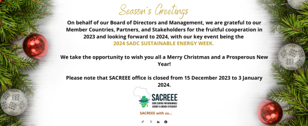 Image of SACREEE Festive Season's Greetings