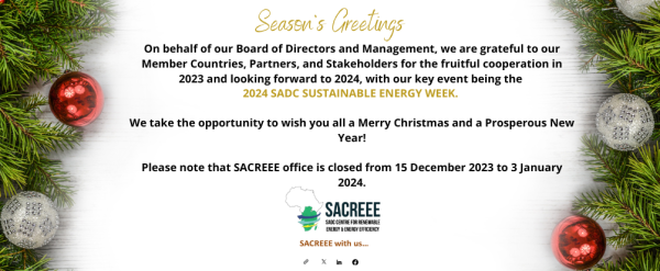 Image of SACREEE Festive Season's Greetings 