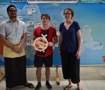 Image of Presenting farewell gifts to Emma Carle (PCREEE Communications Advisor) & Sarel Steinauer (Intern) 19 March 2020