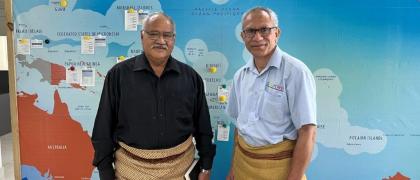 Image of Newly appointed CEO of Tonga Electricity Commission (TEC) on a courtesy visit to the PCREEE (from left to right) Siamelie Latu (CEO TEC), Solomone Fifita (Manager-PCREEE) - 20 September 2022