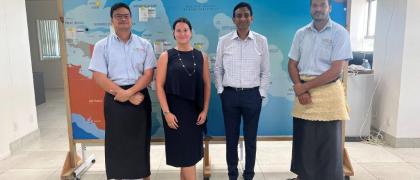 Image of ISA Delegation Visit (from left to right) Sione Misi (PCREEE), Joanna Kay (ISA), Joshua Wycliffe (ISA), Paea Tau'aika (PCREEE) - 05 September 2022