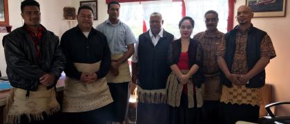Image of Final discussions with the Hon. Governor of Haápai and the Deputy Chair and Acting CEO of the Tonga Electricity Commission and officers from the PCREEE prior to the opening of the TEC-PCREEE training  on 24 August 2021.